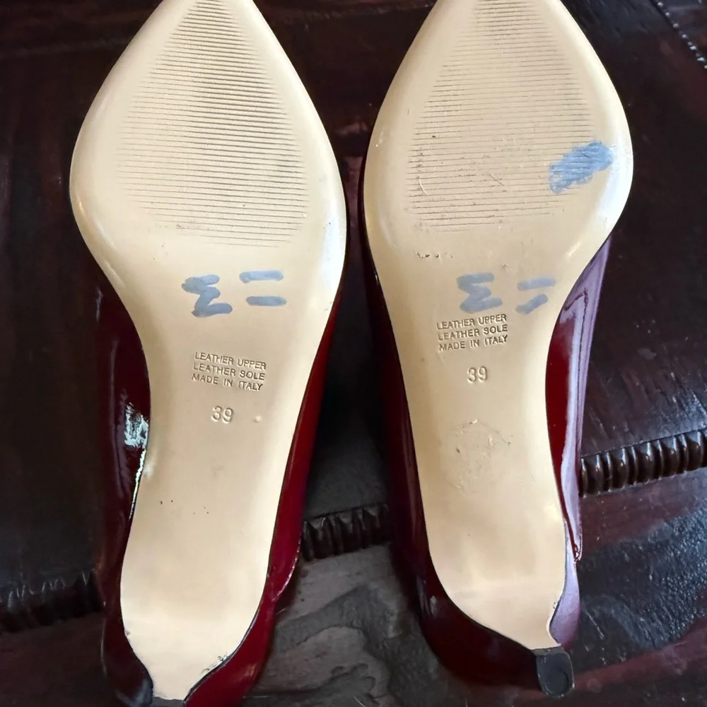 Napoleoni Red Patent Leather Mules Pointed Toe Kitten Heel Size 39 Made in Italy - Picture 9 of 14
